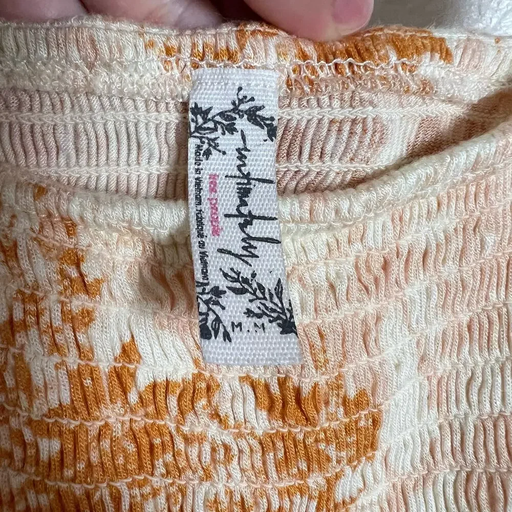 Free People Hannah Printed Smocked Crop Top Size M